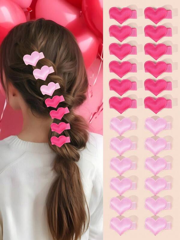 24 peças de grampos de cabelo de coração de dia dos namorados para mulheres, grampos de compressão de veludo para meninas, acessórios de cabelo fofos para jogos de família com tema de amor de irmã