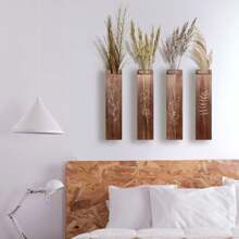 1 pieza Jarrón de pared de madera montado para flores secas, maceta inclinada creativa de plantas falsas, jarrón de bolsillo, adecuado para casa de campo, dormitorio, sala de estar, baño, patio, jardín, accesorio de decoración del hogar, decoración de habitación, jarrón de vidrio