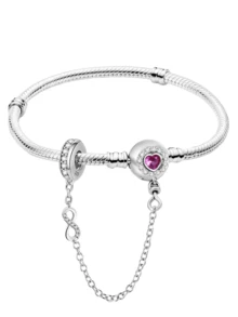 1 件迷人 16-22 厘米真心心形珠子编织皮绳手链 适合女友礼物 精美女士珠宝 - 銀色 - 查看 22