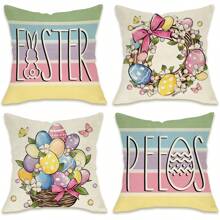 4pcs Easter Eggs Decorative Throw Pillow Covers , Wreath Bunny Rabbit Colorful Porch Patio Spring Outdoor Pillowcase, Flowers Basket Butterfly Cushion Case Home Decor - Multicolor - View 8