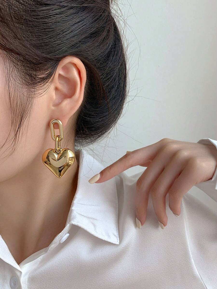 1 对金色心形耳环，简约时尚的欧美风格耳环，适合情人节、妈妈、母亲、母亲节、礼物 - 金黃色 - 查看 1