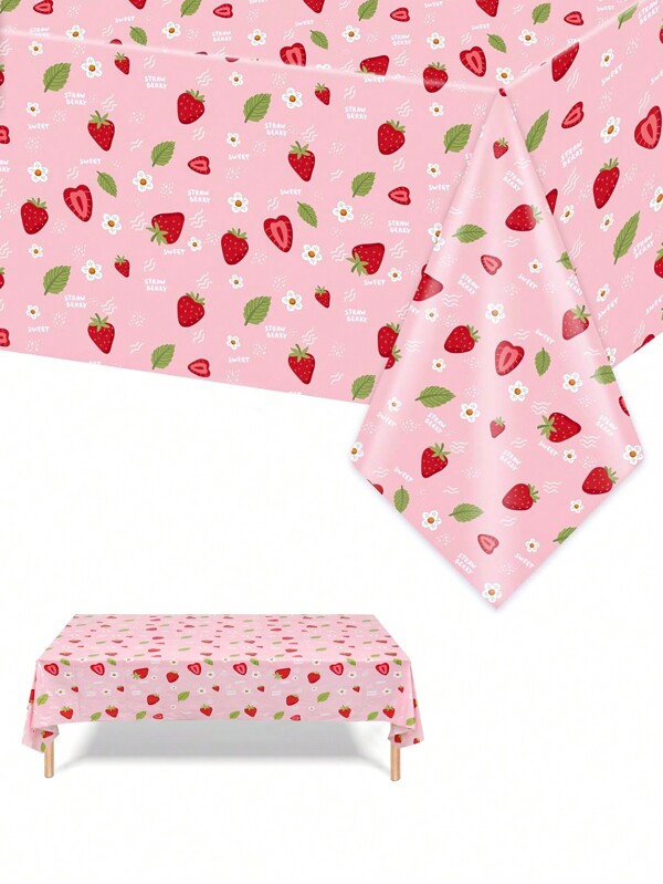 1 Pieza Mantel desechable de PE con estampado de fresa, cubierta de mesa, decoración del hogar, suministros para fiestas de cumpleaños, revelación de sexo, baby shower, despedida de soltera, decoración para fiestas con temática de fresa