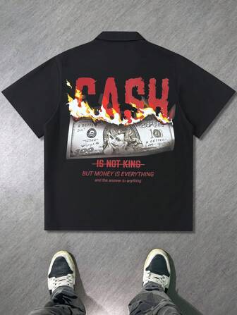 男士夏季短袖印花 Polo 领时尚衬衫