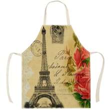 1pc Paris Eiffel Tower Pattern Linen Apron, Creative Fun Fashion Printed Home Cleaning Apron, Waterproof Oil-Proof Easy To Clean Kitchen Cooking Baking Apron, Creative Home Apron, Work Uniform