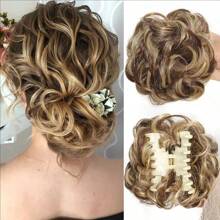Synthetic Chignon Messy Bun Claw Clip In Hair Piece Wavy Curly Hair Bun Ponytail Extensions Scrunchie Hairpieces For Women