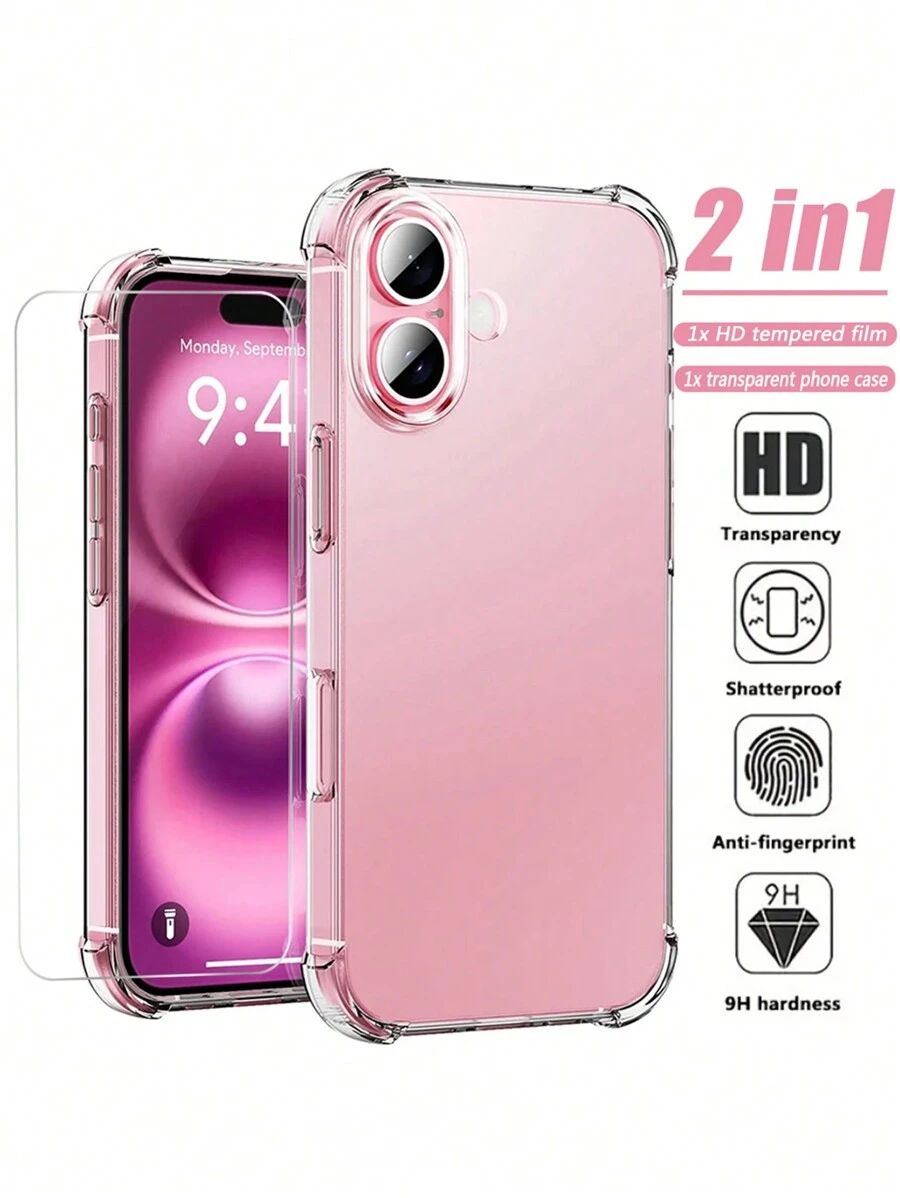 1片高清防刮钢化玻璃屏幕保护膜 + 1个防震硅胶软壳，兼容 16 Pro Max、16 Plus Pro Max、16+、16 Pro、15 Pro Max、15、15 Pro、15 Plus、14 Pro Max、14 Pro、14、14 Plus、13 Pro Max、13、13 Mini、13 Pro、12 Pro Max、12、12 Pro、11、XR、7/8 Plus，生日、送给家人、朋友的绝佳礼物，手机屏幕保护膜，手机配件，防水、防刮、防指纹