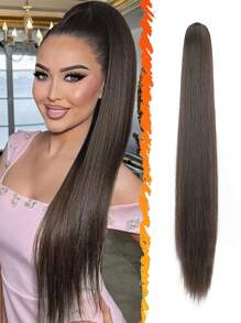 Pferdeschwanz Verlängerungs-Klammer-Clip 24 Zoll lang gerade Pferdeschwanz-Verlängerung, natürlich weich, hitzebeständig, synthetische Pferdeschwanz-Haarverlängerung für Frauen im Alltag