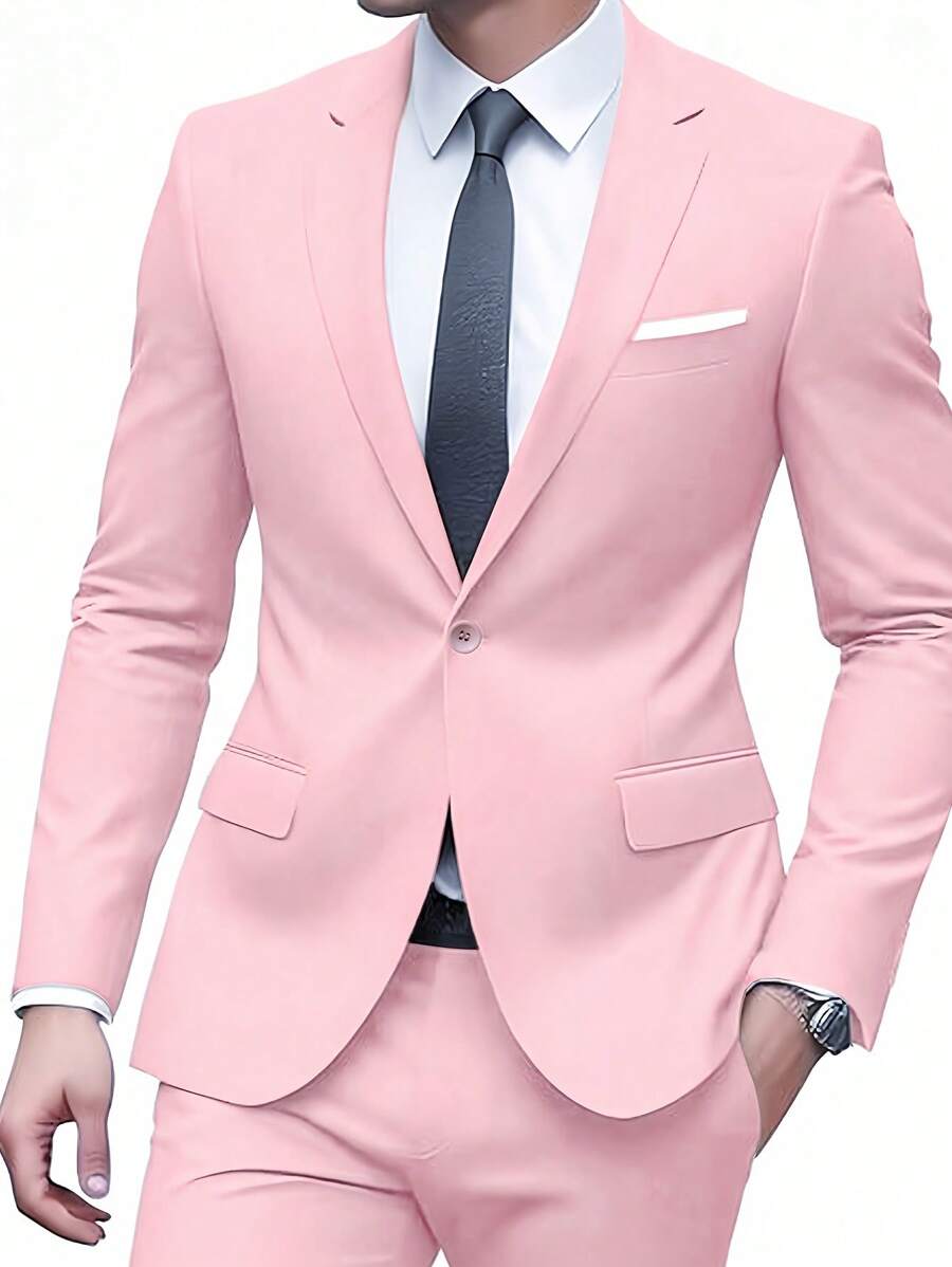 I FineLong Spring Fashion Casual Business Men Suit Jacket - Baby Pink - View 1