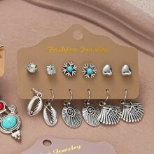 24 pièces/6 pièces Set de boucles d'oreilles résine à pompons bohèmes vintage, boucles d'oreilles à tige et pendantes en forme de cœur, lune, fleur. Convient pour les voyages, les tenues casual quotidiennes