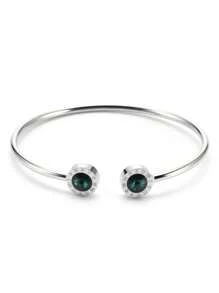 1pc Rhinestone Decorated Adjustable Roman Style Swing Open Titanium Steel Bracelet, Gift Idea For Girlfriend/Best Friend - Silver - View 5