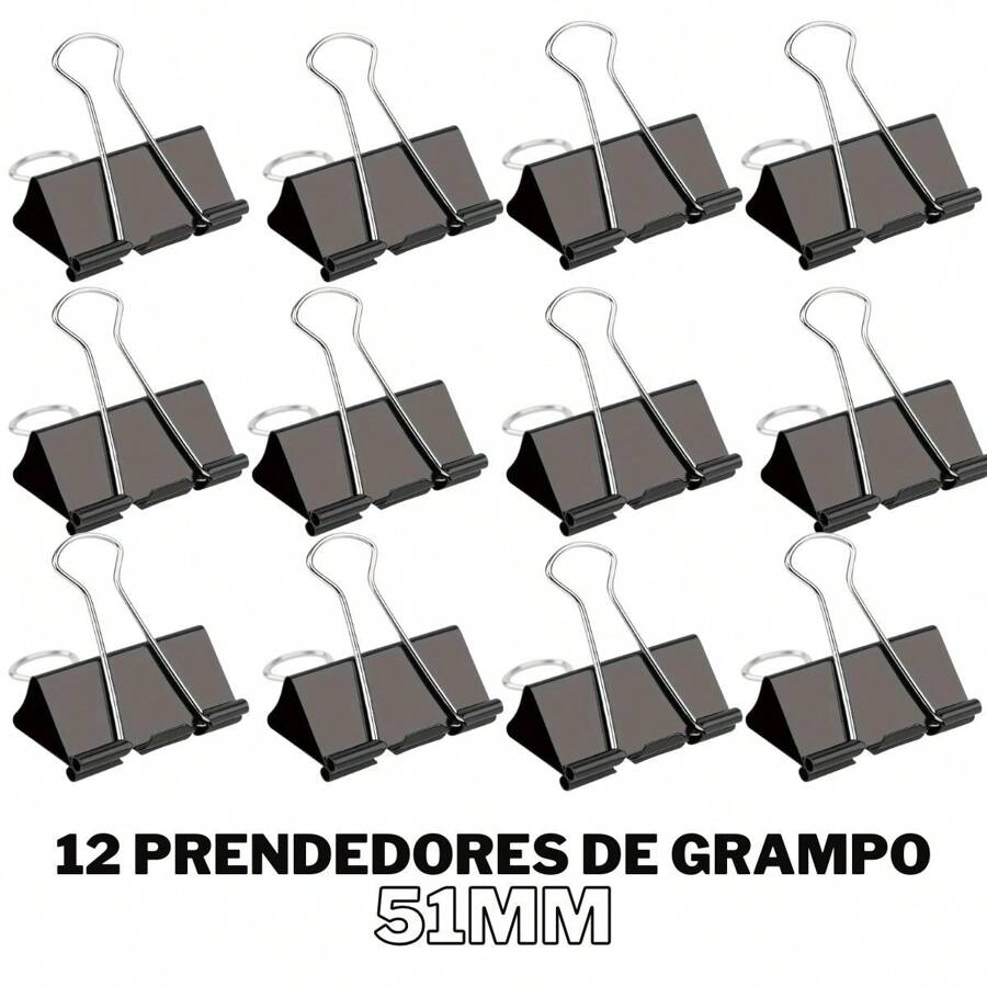 Set Of 48 Paper Clips Clamps Colorful Clips Office School Kit 25mm/32mm/41mm - Black - 51mm (12 Units) - View 1