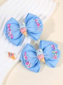 2pcs Toddlers Girls Hair Bow Clips ,Cute Ice-Cream Accessories ,Colorful Needles Decor Hair Pins ,Satin Ribbon Hair Clips ,Kids Teens Hair Accessories ,Gifts For Girls ,Suitable Daily Life