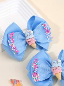 2pcs Toddlers Girls Hair Bow Clips ,Cute Ice-Cream Accessories ,Colorful Needles Decor Hair Pins ,Satin Ribbon Hair Clips ,Kids Teens Hair Accessories ,Gifts For Girls ,Suitable Daily Life