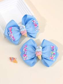 2pcs Toddlers Girls Hair Bow Clips ,Cute Ice-Cream Accessories ,Colorful Needles Decor Hair Pins ,Satin Ribbon Hair Clips ,Kids Teens Hair Accessories ,Gifts For Girls ,Suitable Daily Life