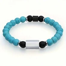Brazalete personalizable de acero inoxidable con estilo oceánico y color azul, con cordón elástico, brazalete casual, regalo para el Día del Padre, estilo europeo y americano