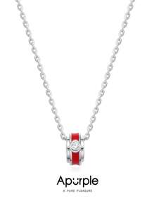 1 pieza Collar de plata esterlina 925 con circonita cúbica de grado 5A y esmalte rojo, cadena de 40 cm con extensión ajustable de 6 cm, collar elegante y de moda apropiado para fiestas y citas de mujeres