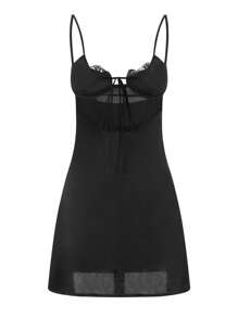 Robe d'été sans manches pour femmes, style de rue et fille sexy, dos nu, en dentelle et patchwork, à lacets, ajustée, à bretelles courtes. Convient pour la plage et les vacances.