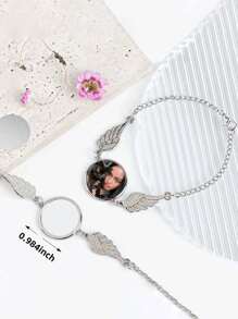 1 Customized Photo Bracelet With Angel Wings - Elegant Personalized Picture Charm Bracelet, Suitable For Women - Alloy Uncoated Jewelry, Suitable For Daily Wear - Unique Gift, Suitable For Girlfriends, Mother's Day, Christmas