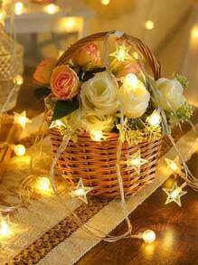 6-LED Star Shaped String Lights, Flashing, Suitable For Indoor, Outdoor, Wedding Party And Garden Decor, Warm White Moon Lantern String Lights, Battery Powered - 黃光 - 查看 2