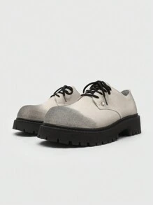 Chaussures derby à bout rond noires pour hommes, chaussures habillées décontractées à semelle épaisse de haute qualité, coupe large au look usé, en denim lavé à l'eau, confortables, avec une semelle extérieure en caoutchouc antidérapante et