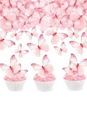 60 件蝴蝶蛋糕装饰用威化纸蝴蝶蛋糕装饰蝴蝶纸杯蛋糕装饰用于婚礼生日周年纪念花卉主题派对装饰