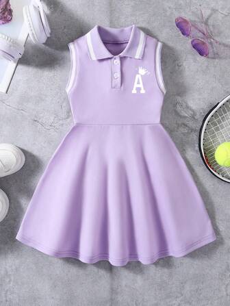 1 件年轻女孩休闲舒适户外图案印花无袖柔软连衣裙