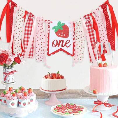 Strawberry Themed First Birthday Party Banner High Chair Decor With Tassel Photo Props For Sweet Berry 1st Birthday Party Room Decoration,Christmas