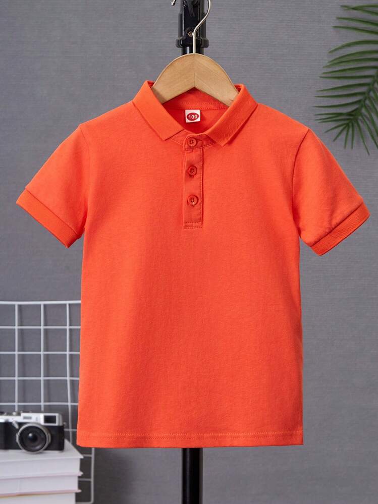 Unisex Children's Solid Color Polo Shirts, Short Sleeve T-Shirts, Comfortable Cotton Tees With Collegiate Style, Suitable For Outings, Gatherings And Travels - Orange - View 2