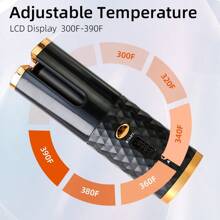 自动卷发棒，无线自动卷发器，陶瓷旋转卷发棒，6档温度设置带定时功能，便携式可充电卷发棒，自动断电，快速加热造型 - 黑色 - 查看 4