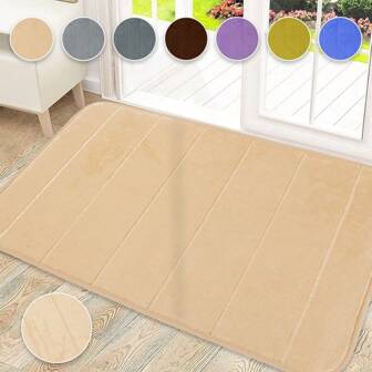 1 pieza Alfombrilla de baño de espuma viscoelástica de terciopelo coral, súper absorbente, de poliéster suave y antideslizante, 16'' x 24'' / 19'' x 31'', decoración de baño, alfombra de verano, accesorios de baño, de vuelta al colegio