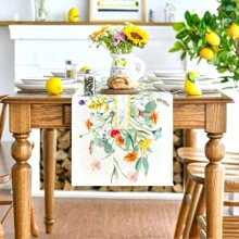 1pc Countryside Style Digital Printing Table Runner, Linen, 33*180 Cm, Suitable For Living Room Coffee Table And Dining Table, Spring/Summer