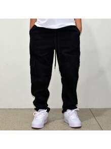 Men's Wide Leg Cargo Pants Skater Streetwear - Black - View 3