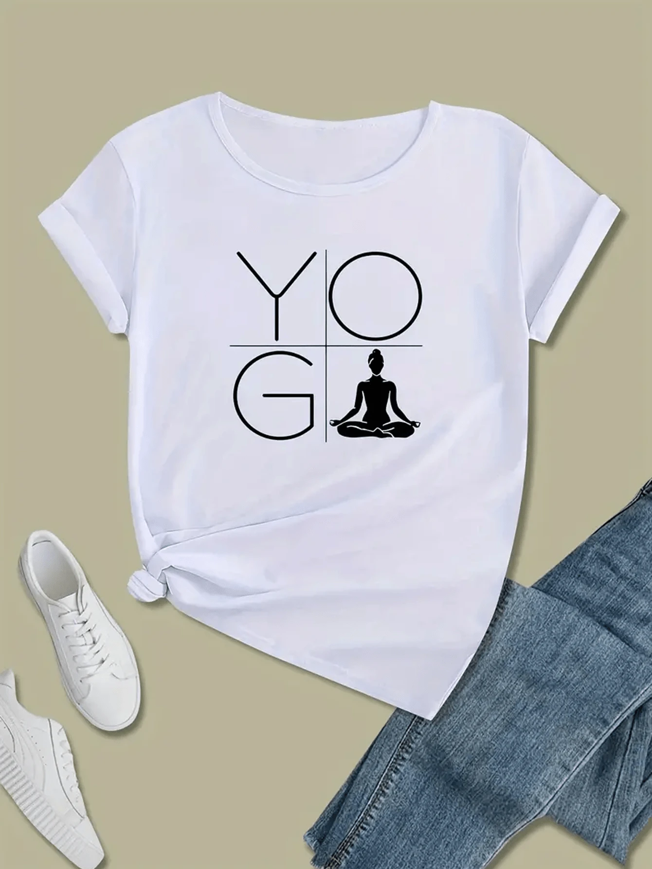 Yoga Print Pattern Print T-Shirt - Comfortable Casual Breathable Women's Top T-Shirt