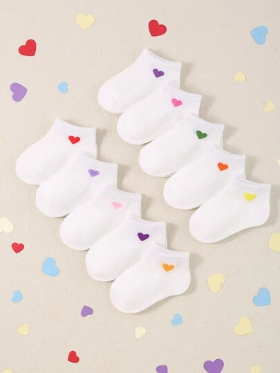 10 Pairs Of Ankle Socks In A Red And White Heart - Shaped Combination. These Are Comfortable Ankle Socks Suitable For Babies To Wear All Year Round, And They Are Suitable For Both Boys And Girls. Baby Socks , Newborn Socks ,Toddler Socks