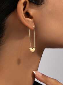 2 Pcs Fashionable Vintage Minimalist Metal Golden Paperclip & Heart Shape Earrings For Women, Party And Daily Outfit Accessory