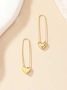 2 Pcs Fashionable Vintage Minimalist Metal Golden Paperclip & Heart Shape Earrings For Women, Party And Daily Outfit Accessory