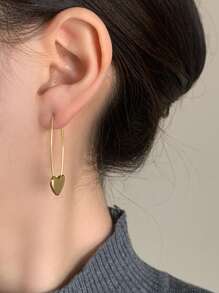 2 Pcs Fashionable Vintage Minimalist Metal Golden Paperclip & Heart Shape Earrings For Women, Party And Daily Outfit Accessory