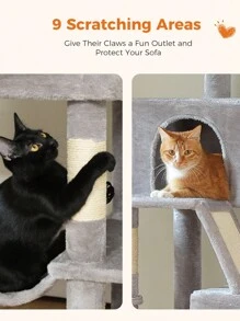 PAWZ Road 71" Cat Tree,  Large Cat Tower With 8 Scratching Posts, 2 Perches, 2 Caves, Basket, Hammock, Pompoms, Multi-Level Plush Cat Condo For Indoor Cats - Xám - Xem 7