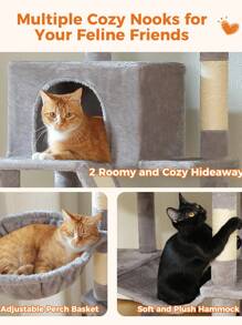 PAWZ Road 71" Cat Tree,  Large Cat Tower With 8 Scratching Posts, 2 Perches, 2 Caves, Basket, Hammock, Pompoms, Multi-Level Plush Cat Condo For Indoor Cats - Xám - Xem 6