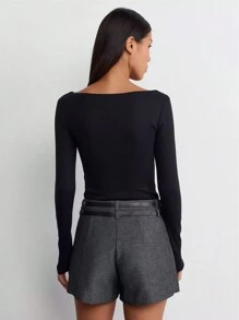 Jupe Mini Mignonne à Double Taille avec Bloc de Couleur Gris Taille Basse pour Femmes Retournant à l'École en Automne