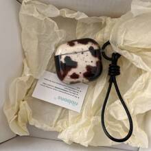 Black & Brown Cow Print Splash Ink Semi-Transparent Earphone Case + Lanyard Set, Compatible With Apple Pro 3/Pro 2/Pro/ 4/3/2, Protective Film To Be Removed Before Use - Black - View 6