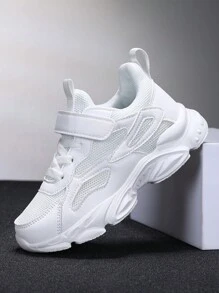 男童白色网眼透气运动鞋，轻便百搭易穿钩环运动鞋，适合户外玩耍和日常穿着 - 白色 - 查看 10