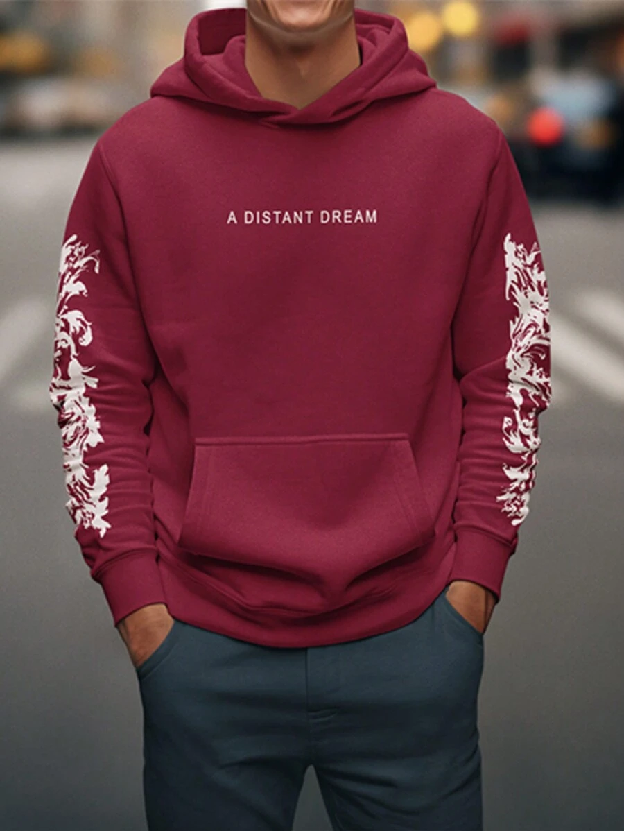 Unisex Printed Distant Dream Streetwear Kangaroo Sweatshirt Flannel Cold Weather Top Coat