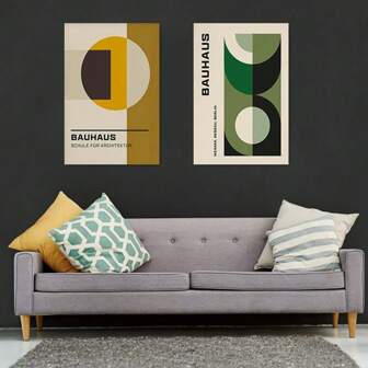 2 件创意彩色几何图案海报，北欧包豪斯风格帆布墙面艺术，适用于家庭办公室、客厅、卧室、浴室、餐厅墙壁装饰、家居装饰、房间装饰，无框架