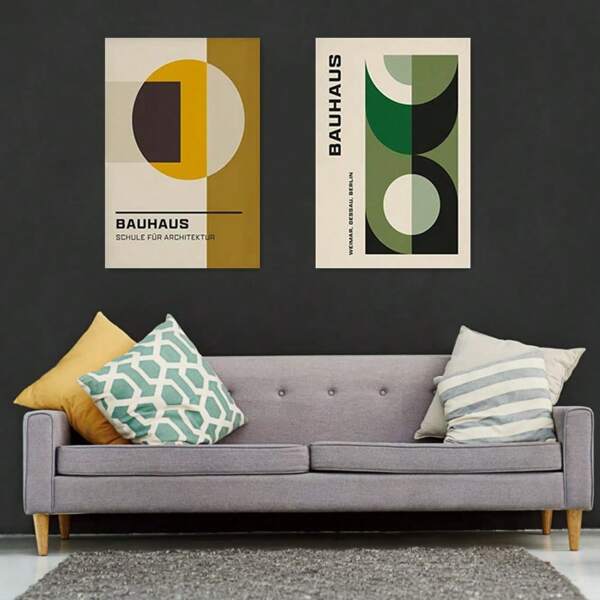 2pcs Creative Color Geometric Pattern Posters,Nordic Bauhaus Style Canvas Wall Arts,For Home Office, Living Room, Bedroom, Bathroom,Dining Room Wall Decoration,Home Decoration, Room Decoration,NO Frame