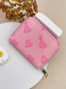 心形粉色小钱包、零钱包卡包钥匙迷你爱心钱包