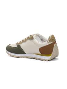 Women's Solid Color Patchwork Lace-Up Casual Flat Sports Sneakers - Green - View 3