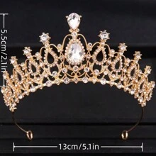 Coroa Princesa Diadema de Cor Dourada com Strass para Noiva, Tiaras e Coroas para Mulheres, Acessórios de Cabelo para Casamento, Festa, Joias, Presentes de Diadema - cor - Visão 11