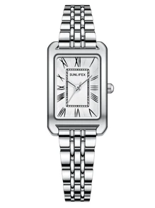Women's Watches, Minimalist Casual Business Versatile, Roman Numerals High-End Luxury French Vintage Rectangle Stainless Steel Band Quartz Watch, Gift For Girlfriend Or Mother - Silver - View 16