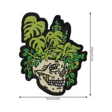 1pc Skull Planter Patch With Iron On Backing, Skull Iron-On Patches, Embroidery Badges For Clothing And Hats - Color Mixing - View 2